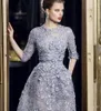 Elie Saab Sukienki wieczorowe Elegancka koronkowa aplikacja ALINE Suknie Promowa 34 Long Rleeve Herbata długość Sexy Formal Celebrity Dress CUS4968500