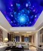 大型カスタム3D壁画壁紙抽象的な青いカラフルな3次元パターンバーKTVの天井壁画