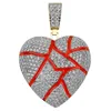 Hip Hop Guldpläterad Solid Back Broken Heart Iced Out Pendant Halsband med Rostfritt Stål Rope Chain