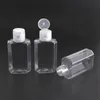 30ml 60ml garrafa de plástico PET vazia com tampa flip garrafa de forma quadrada transparente para maquiagem fluido descartável gel desinfetante para as mãos