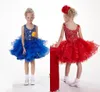 Skräddarsydd Royal Blue Pgirl's Pageant Dresses Cup Cake Hand Red Christmas Dresses Organza Short Kids Formal Wear Gown Pärled Crystal HY1346