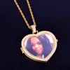 Custom Made Photo Heart Medallions Ketting Hanger met Tennis Chain Gold Silver Color Cubic Zirkoon Heren Hip Hop Sieraden