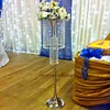 Lång silver eller guld metall blomma stå med akryl pärlor för bröllop dekoration bord centerpiece modern senyu0195