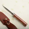 Coltello dritto di sopravvivenza fatto a mano puro di alta qualità Coltello dritto a punta di goccia in acciaio a mille strati Manico in legno con fodero in pelle