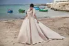 Satin Ball Gown Wedding Dresses Puffy Scoop Neck Handmade Flower Belt Bridal Gowns Sweep Train Open Back Wedding Dress