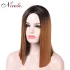 Brown14 inç ombre bob peruk siyah köklü düz sentetik saç omuz orta kısım ısıya dayanıklı fiber9308451