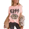 T-shirt da donna con stampa leopardata Kiss Lips T-shirt Fashion Cotton street style divertente tumblr da donna unisex con grafica tee top tshirt