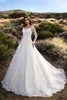 겸손한 아랍어 두바이 레이스 웨딩 드레스 2020 아플리케 V 넥 긴 소매 신부 웨딩 드레스 Vestido 드 노비 BA6671