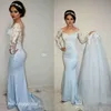 2019 Trem manga comprida vestido de baile Sexy Azul destacável Holidays Formal Wear Partido Evening graduação Pageant Vestido Custom Made Plus Size