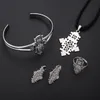 Bright Silver Color Ethiopian Cross Pendant Necklaces Bangle and Earrings for Women African Religious Jewelry Set