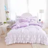 100 bawełniany różowy fioletowy król królowa Twin Single Duble Diaks Bedding Set Ruffle Korean Bed Set Sheet Arkusz kołdry 8270250