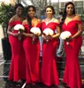 Красные атласные африканские русалка невесты платья платья с плеча, покрытые ремнями спагетти Горничная честь платья на заказ Свадебное платье