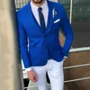 Laatste ontwerp Twee knoppen Blue Wedding Men Past Kinder Revers Drie Stuks Zakelijke Bruidegom Tuxedos (jas + Broek + Vest + Tie) W1122