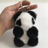 13 cm / 5 "schattige echte echte bont panda beer kid pop speelgoed pompom bal tas bedel sleutelhanger sleutelhanger accessoires telefoon portemonnee handtas