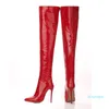 Hot Sale-Women High Heels Tall Boots Sexiga Patentläder Högklack över knä Stövlar För Kvinnor Ladies Pole Dans Stövlar Storlek 35-43