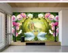 Swan Lake sous la belle guirlande de fleurs Impression numérique HD Décoratif Beau fond d'écran