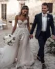 Plaj Ülke Stil 3D Çiçek Aplikler Gelinlik A-Line Sevgiliye Bohemian Gelin Önlükler Gelinler için robe de mariée