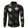 Moda rosa folha floral impressão camisa homens 2019 marca slim manga comprida mens vestido camisas dj clube festa fase de travessão químico homme