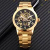 Shenhua Golden Skeleton Automatic Mechanical Watch Men Fashion Waterproof Shockproof Clock Mechanical Watch Men Men Watches Y190622488