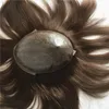 ヨーロッパナチュラルヘアタッペ茶色の人間の髪の男性トゥーピーフルスキンPUタッピーヘアピース交換システム7x9インチストレートメンズウィッグ