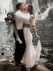 دانتيل أبيض ثنائي شاطئ فساتين الزفاف 2019 رائع قبالة حديقة الكتف بوهو العفن الزفاف Vestidos de Novia Country Weddi3434317