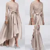 Hoog Laag Plus Elegante Maat Bruidsmoederjurken met 3/4 Mouwen Kant Chiffon Gordel 2019 Lange Formele Avondkleding