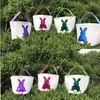 Mermaid Sequins Easter Basket Canvas Kanin Väskor Kanin Förvaringsväska DIY Söt påskgåva Handväska Kaninöron Sätt påskäggs korgar