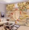 Rideau de fenêtre en 3D de luxe salon Crochets pour la doucheFleurs et carrés géométriques Rideaux occultants Tapisserie Taille personnalisée