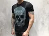 Duyou Erkek Tasarımcı T Shirt Erkekler Kısa Kollu Moda Rhinestone Renkli Kafatasları Adam T-shirt Erkek Yüksek Kaliteli Merserize Pamuk Üst Tees