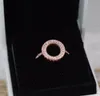 Högkvalitativ Rose Gold Plated Wedding Ring CZ Diamant Smycken för Pandora Real 925 Silver Mousserande Halo Ringar Set med Retail Box