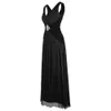 Angel-Fashions Donne con scollo a V Pieghelato Pieghelato Beaking Dress da sera Lungo A Linea Formale Party Gown Black 486