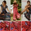 Retro Vintage Boho Senhoras Multi Flor Flor Impresso Ruffle Doce Sootish Manga Curta Média Solto Show Long Show Desgaste Moda Vestido