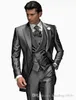 Latest Design One Button Shiny Gray Groom Tuxedos Peak Lapel Groomsmen Mens Wedding Party Suits 3 Pieces Blazer (Jacket+Pants+Vest+Tie) K34