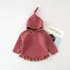 Kids Korean Style Sweater Coat for Baby Girls Spring Autumn Childrend Clothes Knit Witch Cap Hoodies Pullover Sweater 4 Colors