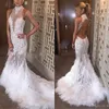 2020 Plus Storlek Bröllopsklänningar Lyxig Sheer High Neck Lace Bridal Gowns Robe de Marie Feather Open Back Mermaid Bröllopsklänning