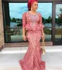 Платья выпускного вечера Aso Ebi Blush кружева русалка 2019 3 4 длинные рукава Peplum плюс размер вечерние платья африканский развертки поезда женщин формальное платье