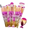 21pcs Mermaid Makeup Brushes Set Foundation Powder Eyeshadow Contour Blending Cosmetic Diamond Make up Brush Kit with Little Fish Tail