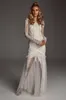 2019 robes de mariée sirène classiques bijou cou dentelle appliques longueur de plancher deux pièces plage robe de mariée avec long manteau robes De Novia