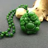 Presentes Sorte Buda Amuleto Natural Green Jade Maitreya Colar Pingente de grânulos de charme Jóias Acessórios de Moda Hand-Carved