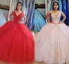 Ombro Puffy Beading Fria 2020 Quinceanera Dresses Lace cristal Beads V-pescoço Ruffle Layers doce princesa 16 vestido de baile Prom Pageant