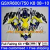 Suzuki GSX-R600 GSXR 750 600 600CC GSXR600 08 09 10 297HM.18 GSX R600 R750 GSX-R750ダークレッドトップK8 GSXR750 2008 2009 2010フェアリング