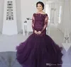 2019 Nouvelle robe de soirée sirène de raisin profond sexy sur l'épaule manches longues vêtements de vacances formelles robe de soirée de bal sur mesure, plus la taille