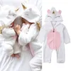 Nyfödd barn baby flicka enhörning flanell romper jumpsuit outfit varm kläder vinter2603910