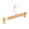 Solid Wooden Pants Trousers Skirt Laundry Hangers with Gold Clip Slip-resistant Natural Wood Clothes Storage Rack