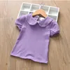 아기 소녀 티셔츠 어린이 인형 칼라 티셔츠 아이 짧은 소매 바닥 셔츠 유아 솔리드 컬러 襦 袢 여름 캐주얼 탑 ZYQC573