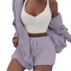 Sfit Soft Long Plush Set Long Sleeve Jacket Women Sexig Crop Top Shorts Suit 2019 New Lady Leisure Sports Set