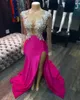 2020 Arabiska Aso Ebi Lace Beaded Mermaid Evening Dresses Långärmade Prom Klänningar High Split Formell Party Andra receptionen Gäster ZJ255