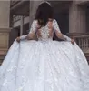 Nuovo abiti da sposa Abiti di sposa arabo Illusione Illusione Appliques a pizzo pieno Crystal in perline maniche lunghe Abiti da sposa formali