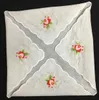 Set of 12 Home Textiles Fashion wedding Brideal Handkerchiefs white cotton hankies with Scalloped edges and Embroidered Rose Floral