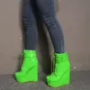 Rontic femmes hiver plate-forme bottines Sexy compensées talons hauts bottes bout rond bleu vert brillant chaussures femmes Plus taille américaine 5-15